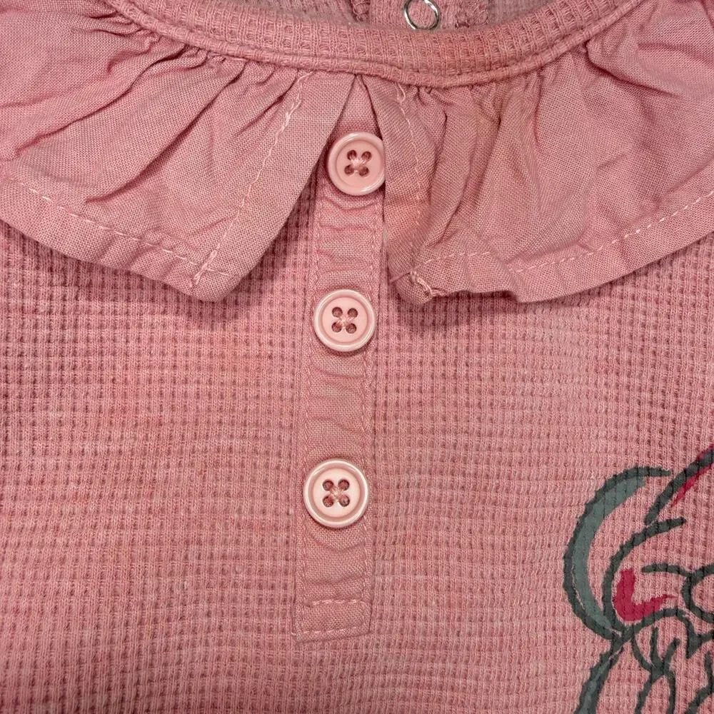 Disney Baby Mickey & Minnie Waffle Knit Romper Pink 24M Long Sleeve